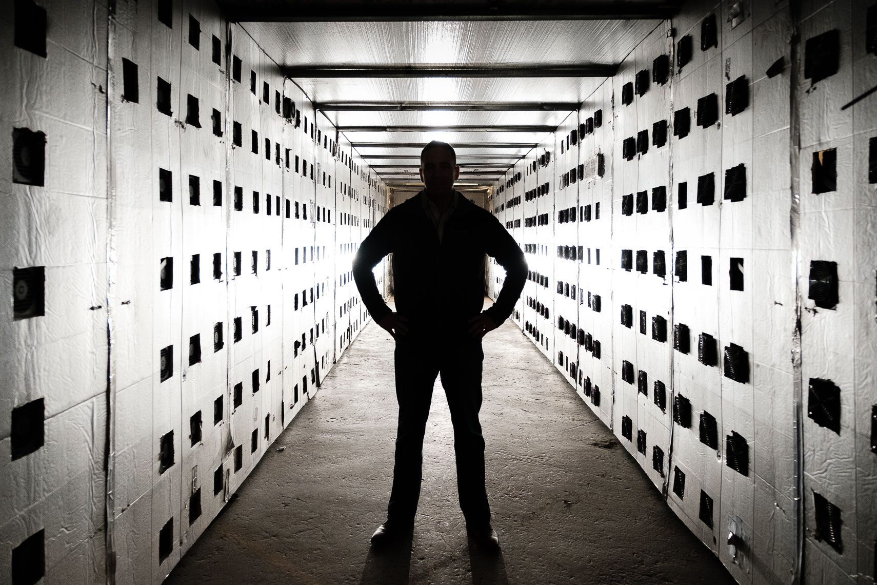 bitcoin miner inside his cooling tunnel - columbia river valley - central washinton state cryptocurrency